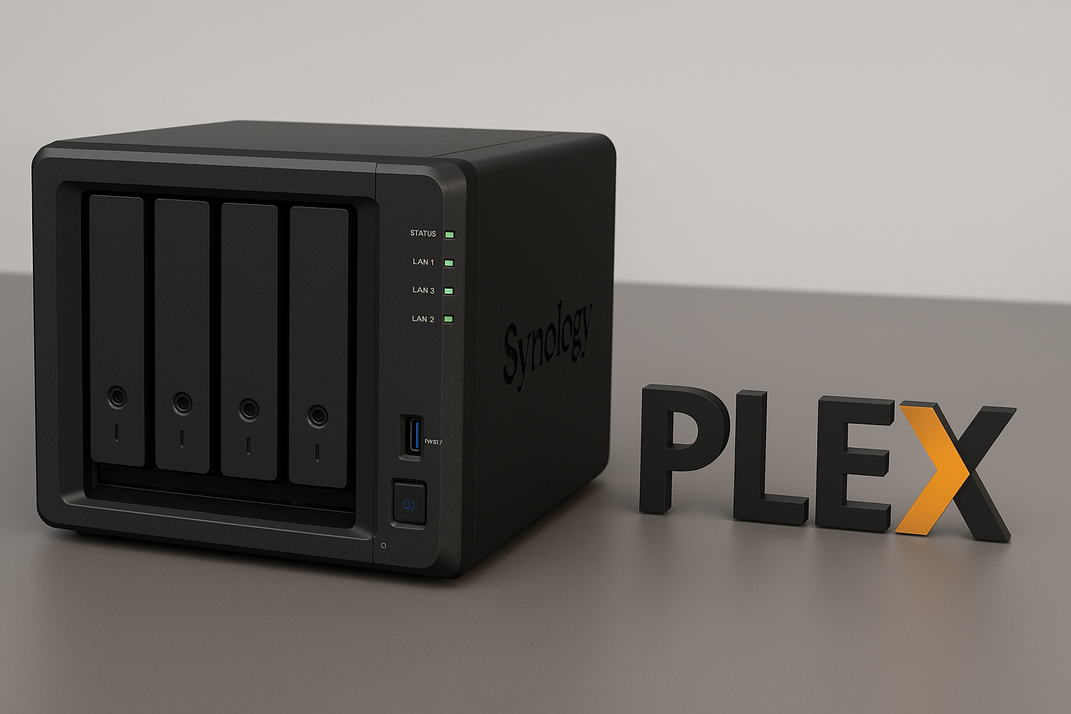 a synology nas next to the plex media logo