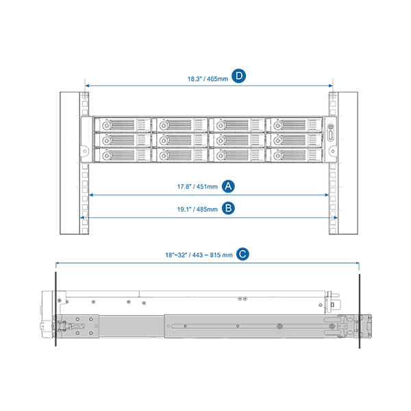 QNAP RAIL-B02 Rail Kit & Tray Back View (I/O ports)
