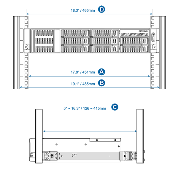 QNAP RAIL-S01 Rail Kit & Tray Back View (I/O ports)